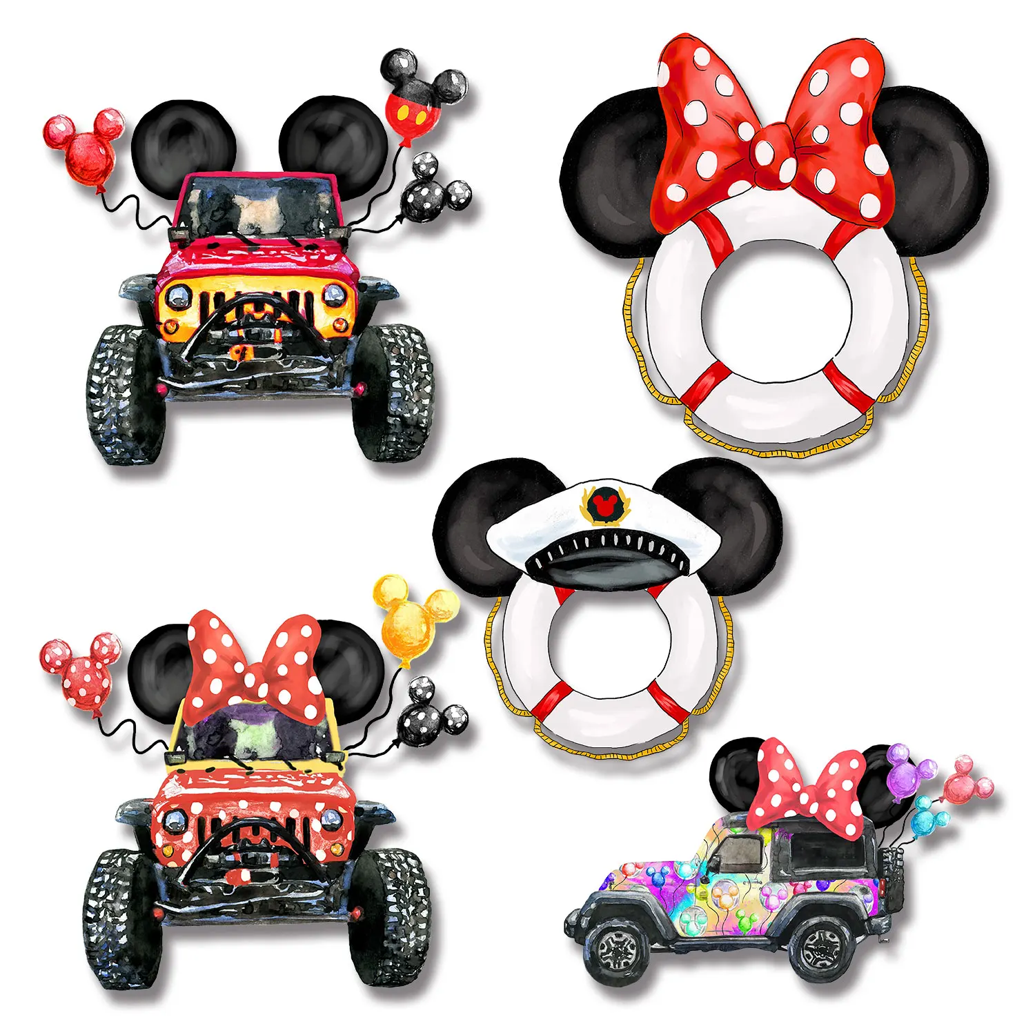 

Truck Mickey Minnie Cartoon Pattern Painted Pictures Summer Vibes Iron-on Transfers Applique for Cloth Diy Craft