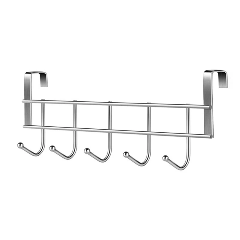 

LJL-6X Over The Door 5 Hooks Home Bathroom Organizer Rack Clothes Coat Hat Towel Hanger Stainless Steel Good Load-Bearing