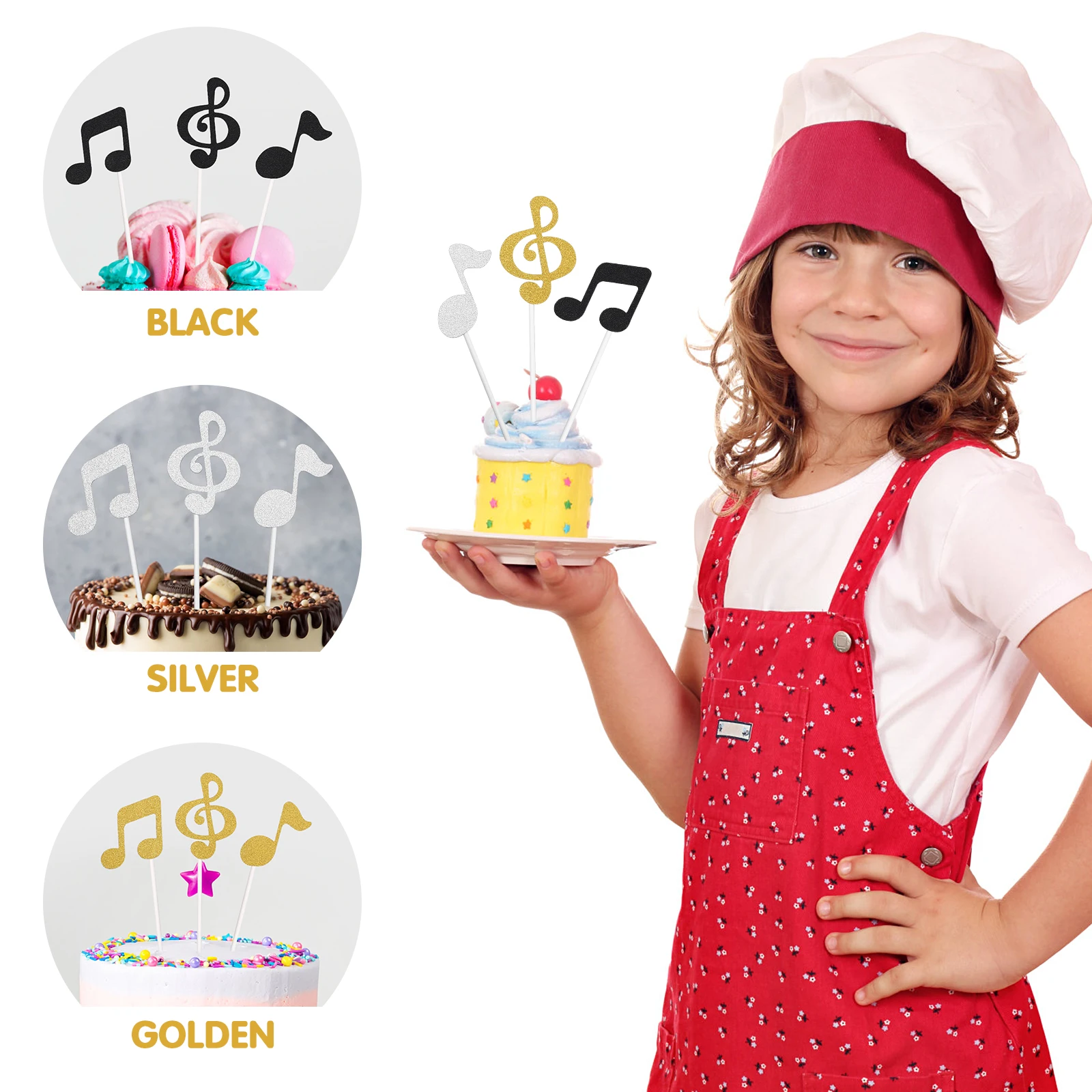 

18pcs Music Notes Cake Toppers Black Glitter Decorations Musical Theme Party Supplies Cake Cupcake Accessories Birthday Wedding