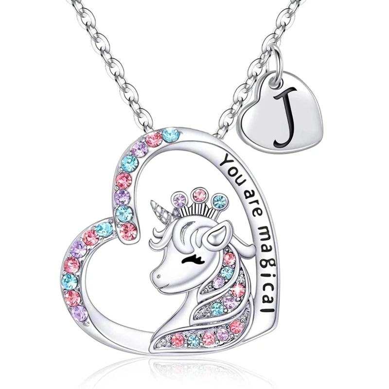 Einhorn-Halskette mit Anfangsbuchstaben „You Are Magical Horse“-Anhänger-Halsketten für Mädchen, Geburtstagsgeschenke