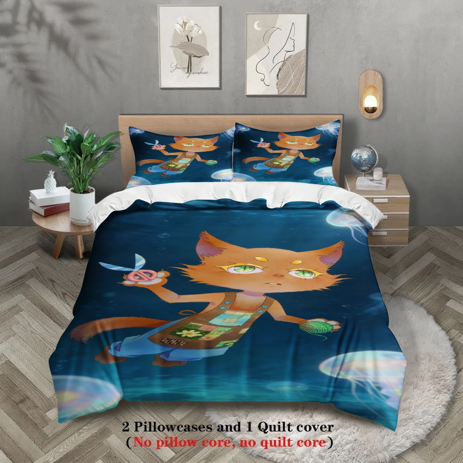Blue Bedding Set Softville Cozy Town Cute Fern the Quilt Fox With Duvet Cover & Pillowcase For Children's Bedroom Decor