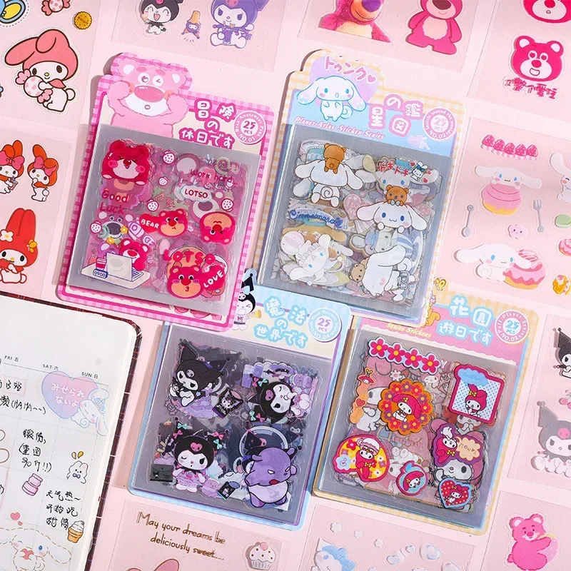 25pcs Transparent Sanrio Melody Kuromi Cinnamoroll Hello Kitty Kids DIY Gudetama stickers