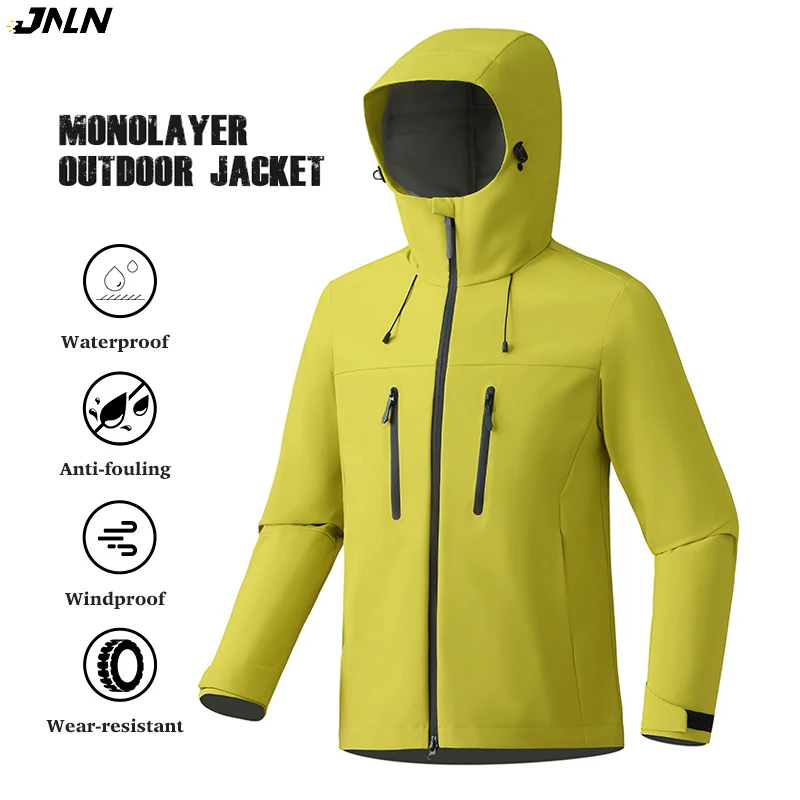 

JNLN Unisex Waterproof Windbreaker Jacket - Single-Layer Raincoat for Hiking, Camping - Certified Moderate Rain Protection