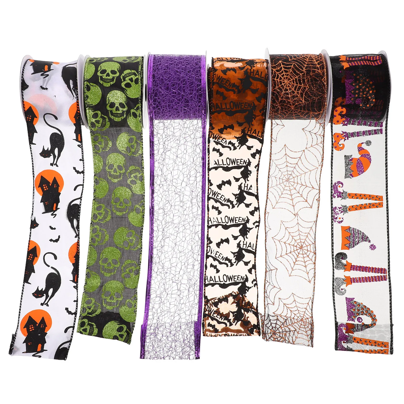 6 рулонов подарочных упаковочных лент своими руками, набор полиэфирных лент на тему Хэллоуина для рукоделия, упаковки цветов, подарочная коробка, декор, изготовление бантов