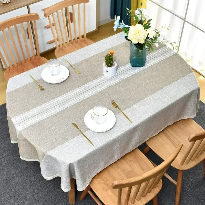 

Tablecloth Oval for Dining Table, Stripe Linen Table Cover, Rustic Farmhouse Home Decorative Ellipse Table Cloth, 200cm