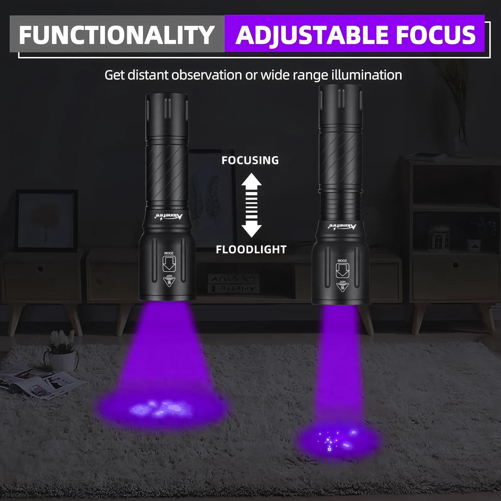 High Power Zoom UV Flashlight 365nm/395nm Invisible Ink Marker Cat Dog Urine Tinea Ore Money Scorpion Fluorescence Torch Light
