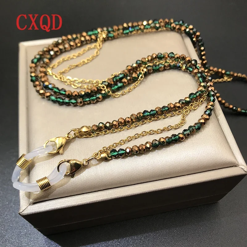 Cinturino per occhiali da donna in acciaio inossidabile a doppio strato con perline da 3 mm Design originale Accessorio regalo casual di alta qualità che non sbiadisce