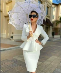 Event Evening Dress Gowns Lady White Party Dress Sexy Long Sleeve Elegant Knee Length Dresses 2023