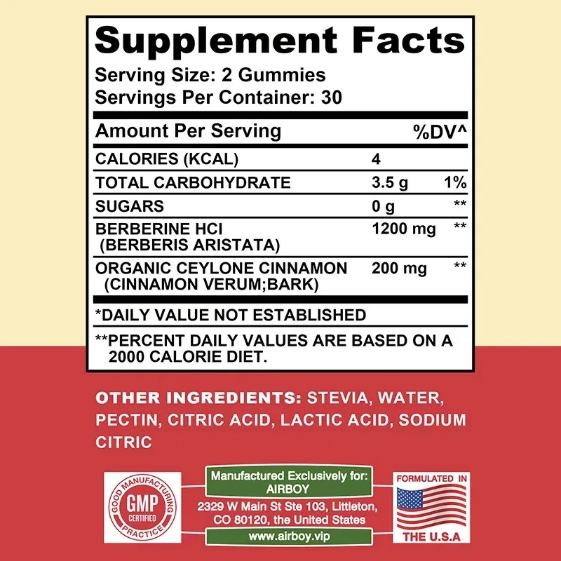 Berberine Gummies - with Ceylon Cinnamon, Supports Brain & Heart Health, Improves Digestion and Absorption, Enhance Immunity