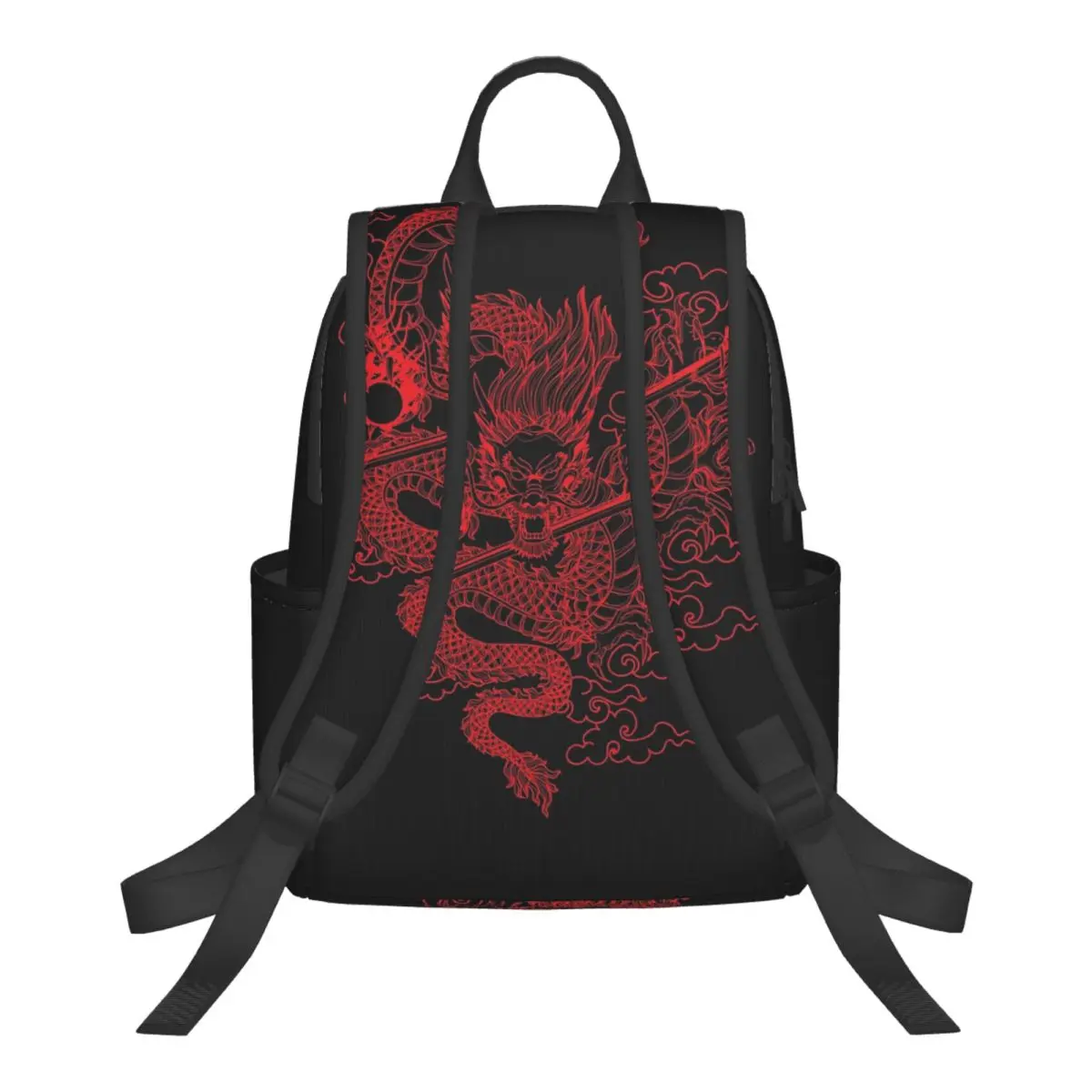 Red Chinese Dragon With Black Background Student Backpack School Bag Hiking Travel Daypack for Men Women Bookbag Shoulder Bags