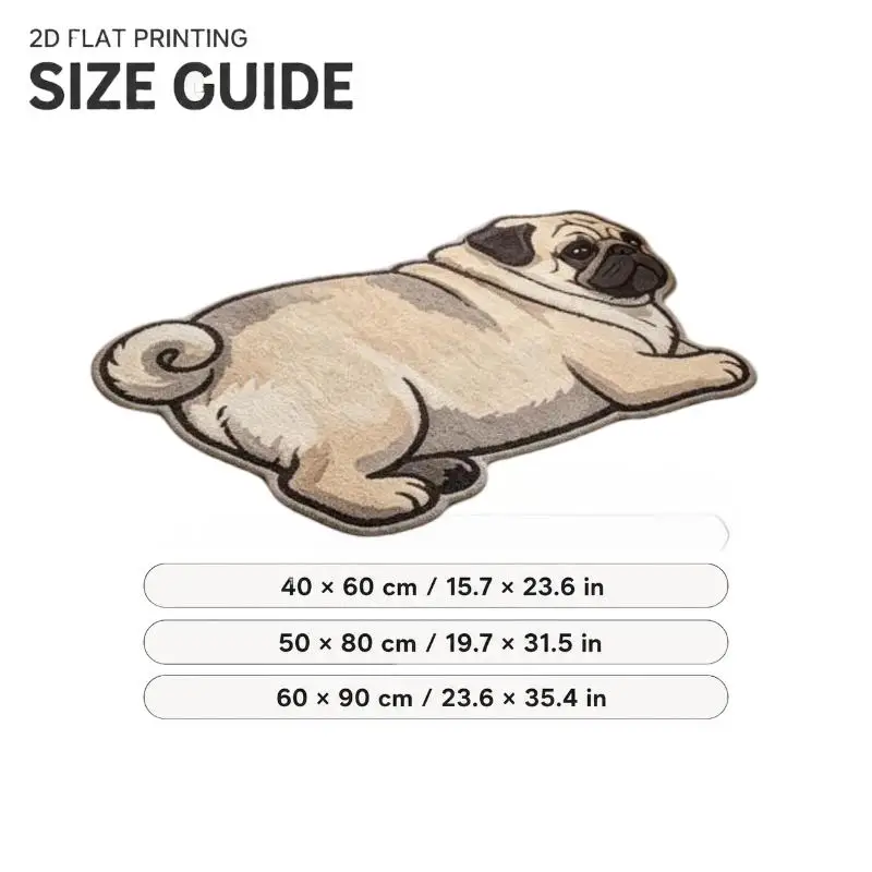 Irregular Shape Rug Cute Pug Dog Flannel Bath Mat Living Room Bedroom Beside Mirror Animal Floor Carpet