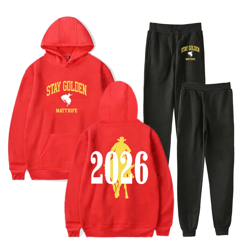 Conjunto de Moletom Matt Rife Stay Golden 2026 World Tour: Hoodie e Calça Jogger (Duas Peças) para Mulheres e Homens