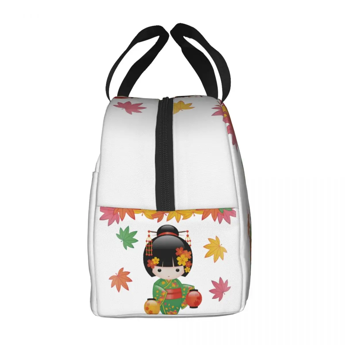 Kokeshi Doll Cherry Blossoms Lunch Bag Women Japanese Geisha Portable Cooler Thermal Insulated Lunch Box for Kids School