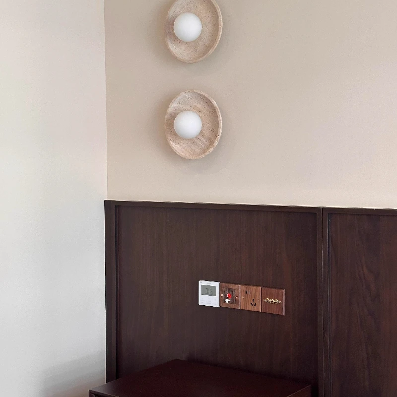 

Medieval restaurant yellow travertine round wall lamp retro bedroom bedside aisle stairs ambient