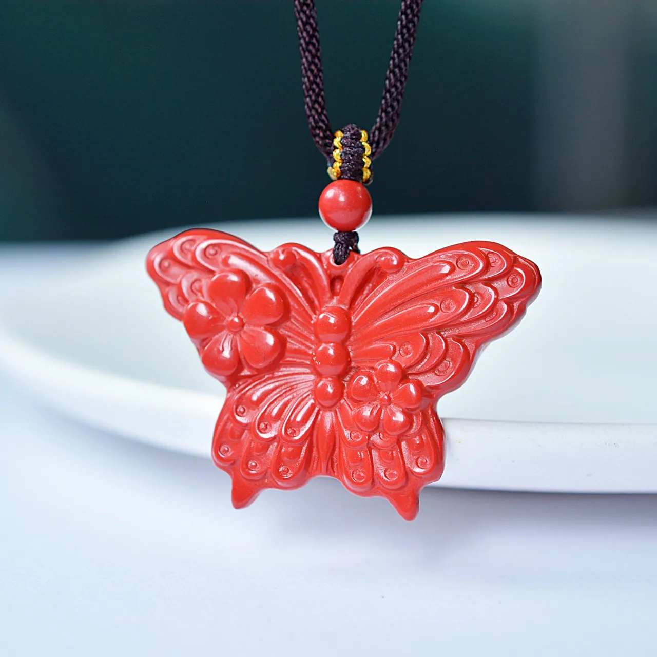 

Exquisite cinnabar butterfly pendant and energy stone pendant as a gift for family