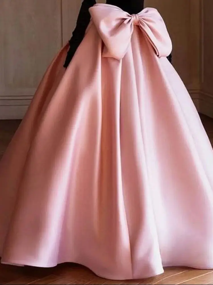 Pink Long Satin Skirt For Women Without Top Floor Length Women Formal Party Skirt Custom Made Puffy Princess Skirts