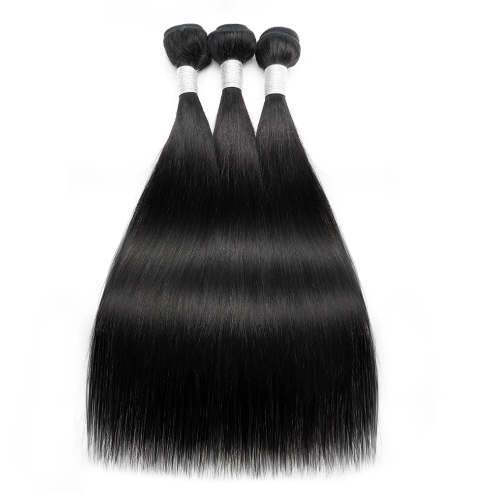 Mèches Brésiliennes Remy Lisses avec Lace Closure pour Femme, Extension de Cheveux Humains, Double Trame, 4x1, 200g par Ensemble, 3 Pièces