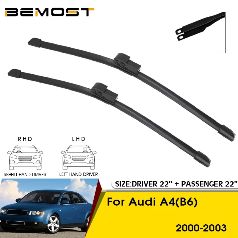 Pisau Wiper mobil untuk Audi A4(B6) 2000-2003, pisau jendela depan kaca depan 22 "+ 22", Aksesori Mobil