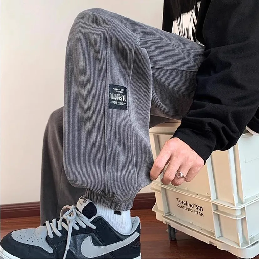 

Wear-Resistant Casual Corduroy Men's Work Trousers Spring Summer Loose Fit Youthful Sle Elastic Waist Long Pants