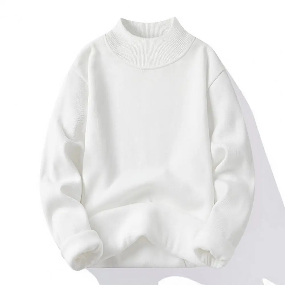 Sweter Sekolah Sweter Berjajar Mewah Nyaman Pria dengan Pulover Warna Solid Rajutan Kerah Setengah Tinggi untuk Kehangatan Musim Dingin Sekolah Kerja