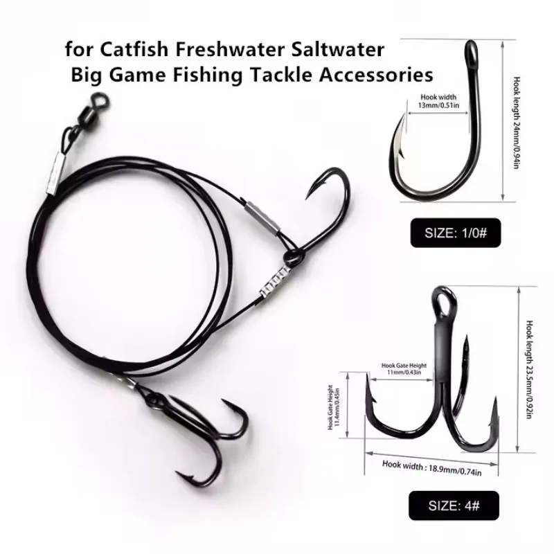 

FTK Sea Fishing Live Bait Rigs with 7-strand Steel Wire Thick Single Hooks and Treble Hooks For Bass Mahi Catfish Fishing Rigs