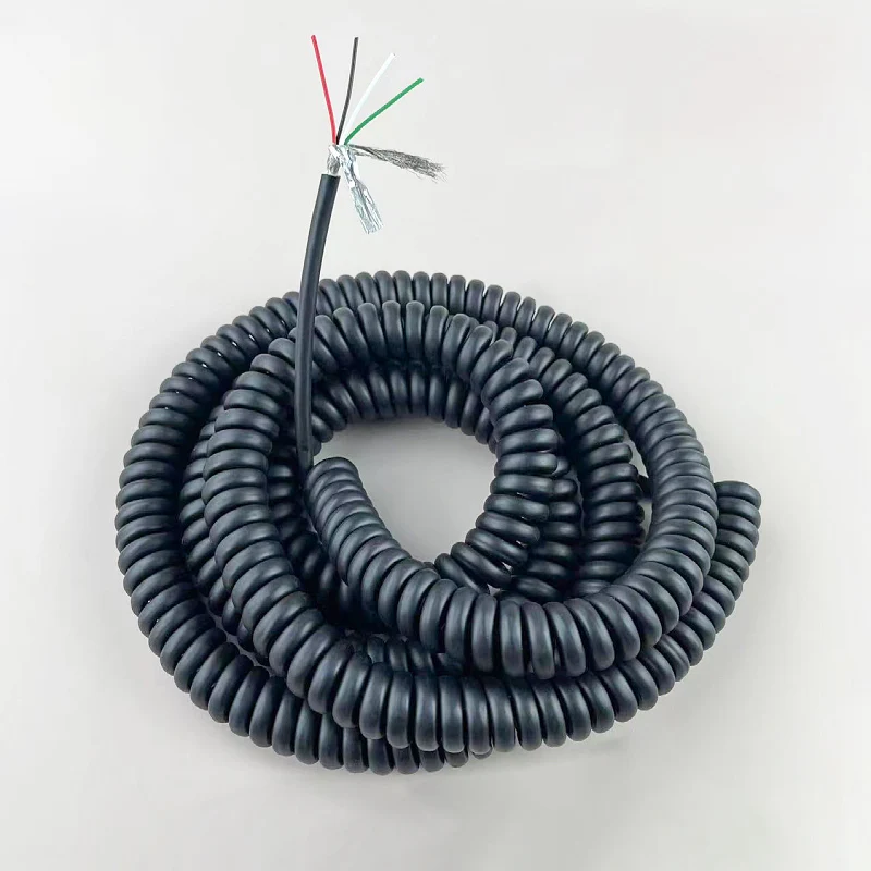 4Cores PUR Spring Spiral Shielded Cable Signal Telescopic Wire 26/24/22/20AWG Stretchable Wire Shrinkable Cable Shielded Cord