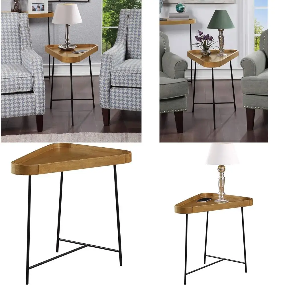 

Modern 27 Driftwood Oak and Black Industrial Side Table with Hairpin Legs for Living Room