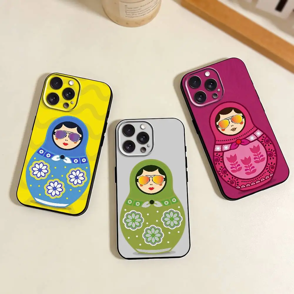 

B-Beautiful Cool Russian Matryoshka Phone Case For iPhone 17,16,15,14,13,12,11 Plus,Pro Max,XS,Soft Silicone Black Cover