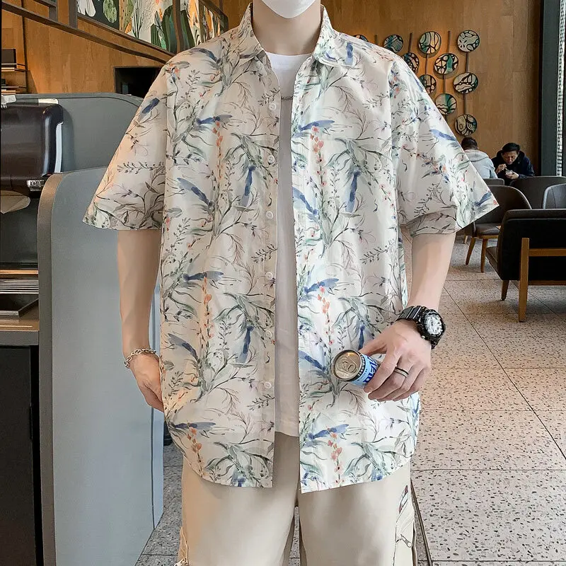 M-XXXXXL Stylish Hawaiian Short Sleeve Shirt - Tropical Floral Print Lightweight & Breathable for Summer Vacations Beach Parties