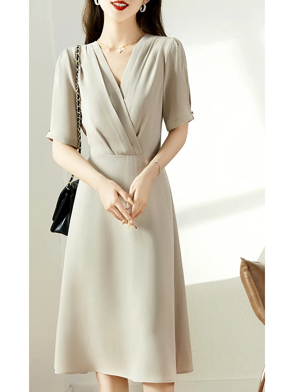 

Юбка Chenyun в стиле ретро с V-образным вырезом, приталенная, женская, новинка 2025 года, высококачественная, средней длины, модель Ele