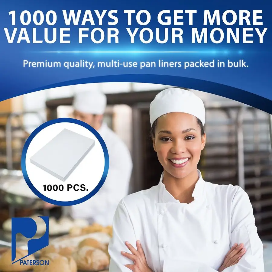 

Paper 12 x 16 Half Size White Quilon Coated Reusable Baking Parchment Paper Sheets Bun Sheet Pan Liners 1000 Case 425F NonStick