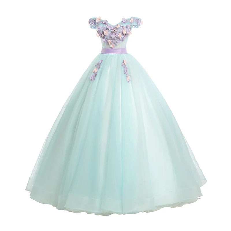 Vestidos de quinceañera elegantes, vestido de baile con apliques, hombros descubiertos, largo hasta el suelo, talla grande