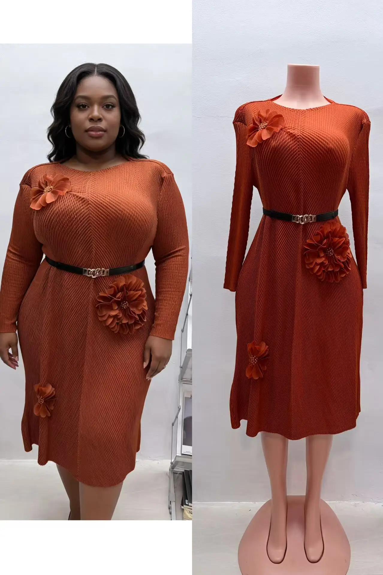 

Miyake Design Sense 2025 Autumn Winter New Fish Scale Pleated Thin Pleated Dress Fashion Temperament Versatile Long Dress Women