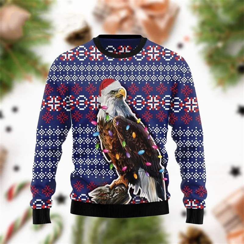 

Cattle Dog Flamingo Shark Pattern Sweatshirts For Men Christmas Animal Printed Top Autumn O-Neck Hoodies Long Sleeve Pullover