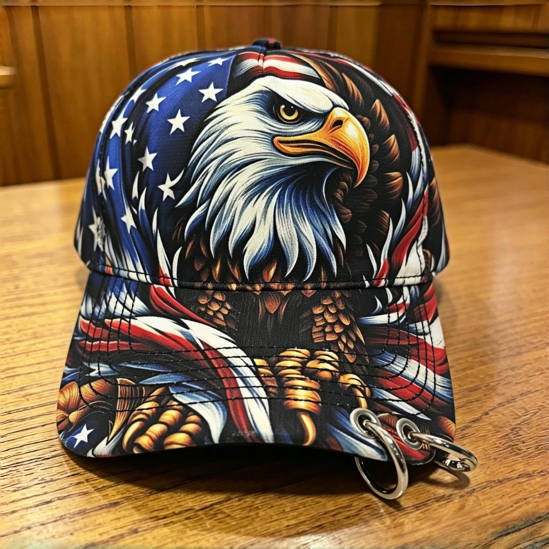 Streetwear Brand Beanie - قبعة بيسبول بتصميم النسر الأصلع وعلم