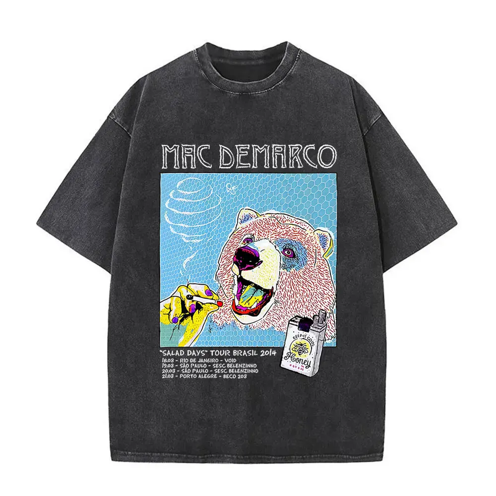 

Washed Vintage Mac Demarco Salad Days Tour T-shirt Men Women Clothing Casual Oversized T Shirt Male Retro Cozy Cotton T-Shirts