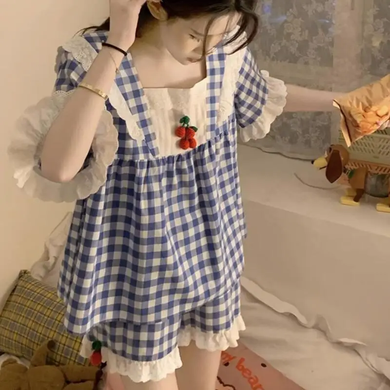 French Princess Summer Pajamas Sweet and Cute Women's Short Sleeved Shorts Set Comfortable and Soft Home Clothes Fashionable