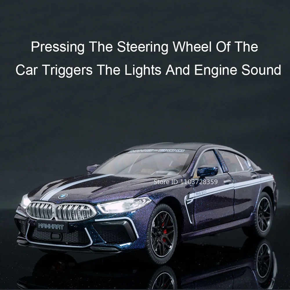 Escala 1:24 m8 760li modelo de carro em miniatura brinquedos liga diecast som luz roda dianteira direção puxar para trás para meninos brinquedos educativos