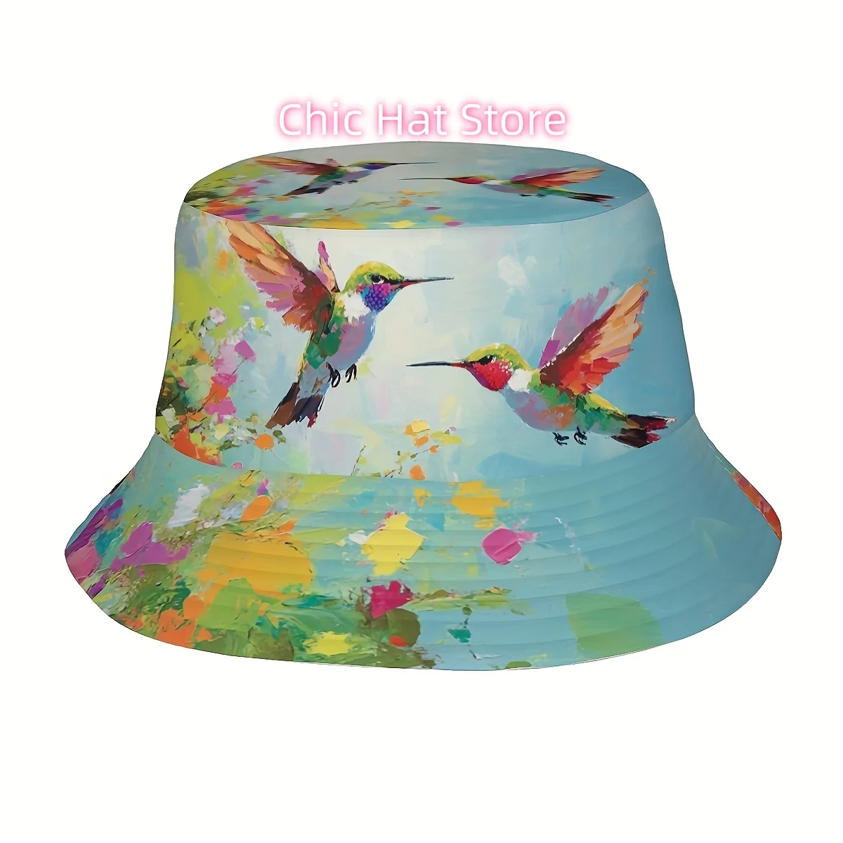 1pc Unisex Funky Hummingbird & Floral Print Bucket Hat - Wide Brim, Lightweight Breathable for Outdoor Golf Beach Fishing Hiking