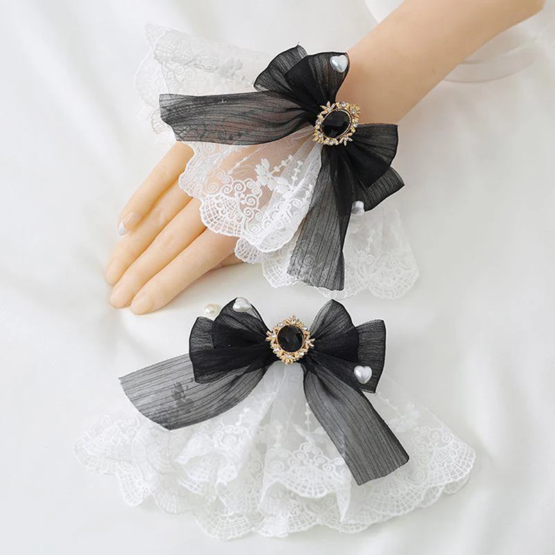 Multicolor Sweet Lolita Hand Wrist Cuffs Bowknot Lace Trim Maid Cosplay Accessories For Women Girl Party Cosplay Accessories