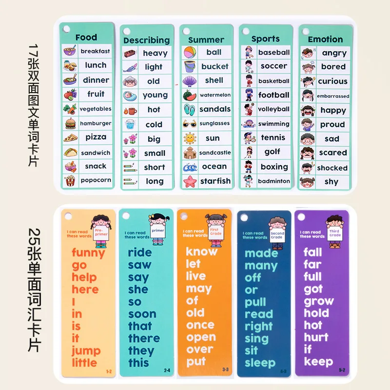 Kids English Cognitive Learning Card Creative Bookmark Page Cartoon Student Graphic Word Card Vocabulary Card Educational Toys