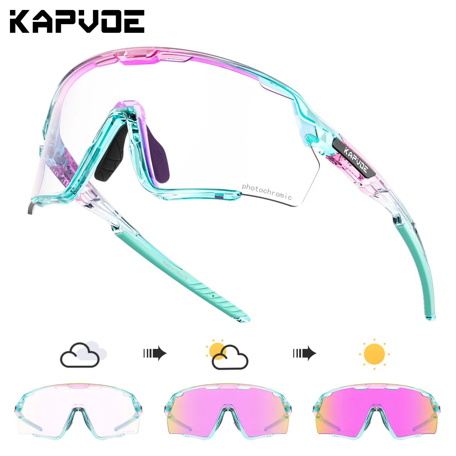 Kapvoe Photochromic Cycling Glasses Silver Lens Sunglasses Multi Color Men Women Bike Outdoor Eyewear Riding Driving Running