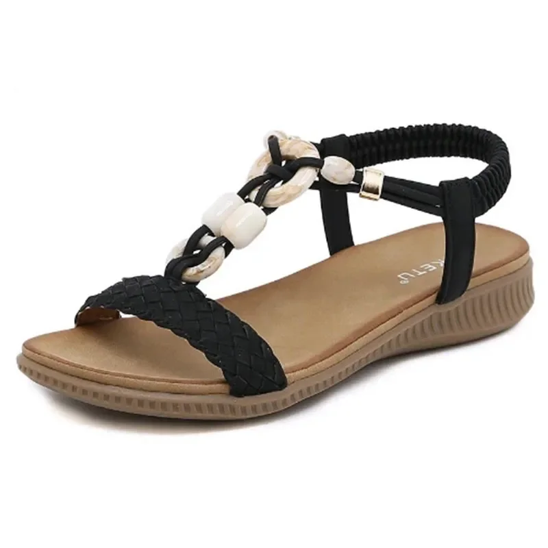 Bohemian Summer Sandals For Women  Casual Beach Retro Elastic Strap Ethnic Flat Roman Sandals Shoes women sandals