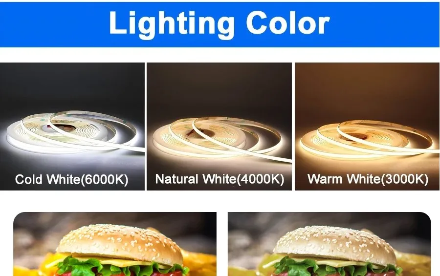 DC5V 12V LED COB Lichtstreifen mit Selbstklebender Rückseite, 320 LEDs, Flexibler COB LED-Lichtstreifen für Küche und Weinschrank – Detail 8