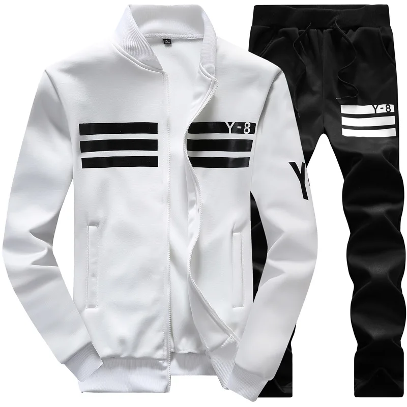 

Spring Autumn Men's Sportswear Stripe Letter Print Tracksuit Men Casual Brand Fashion Sporting Zipper Jacket+Pants 2 Piece Set