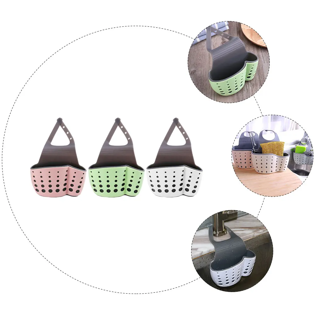

3 Pcs Kitchen Sink Hang Bag Storage Rack Organizer Hanging Sponge Plastic Holder