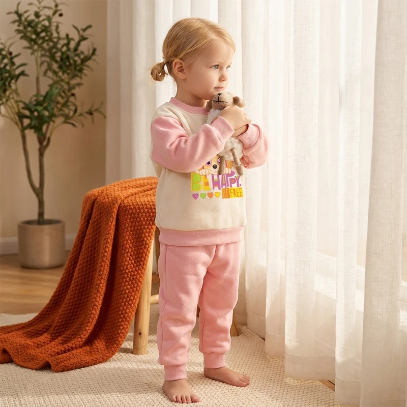 2027 New Cartoon Printed Girls Warm Comfy Soft Pijamas Sets Autumn and Winter Kids Casual Home Clothing Set Child Sleepwears