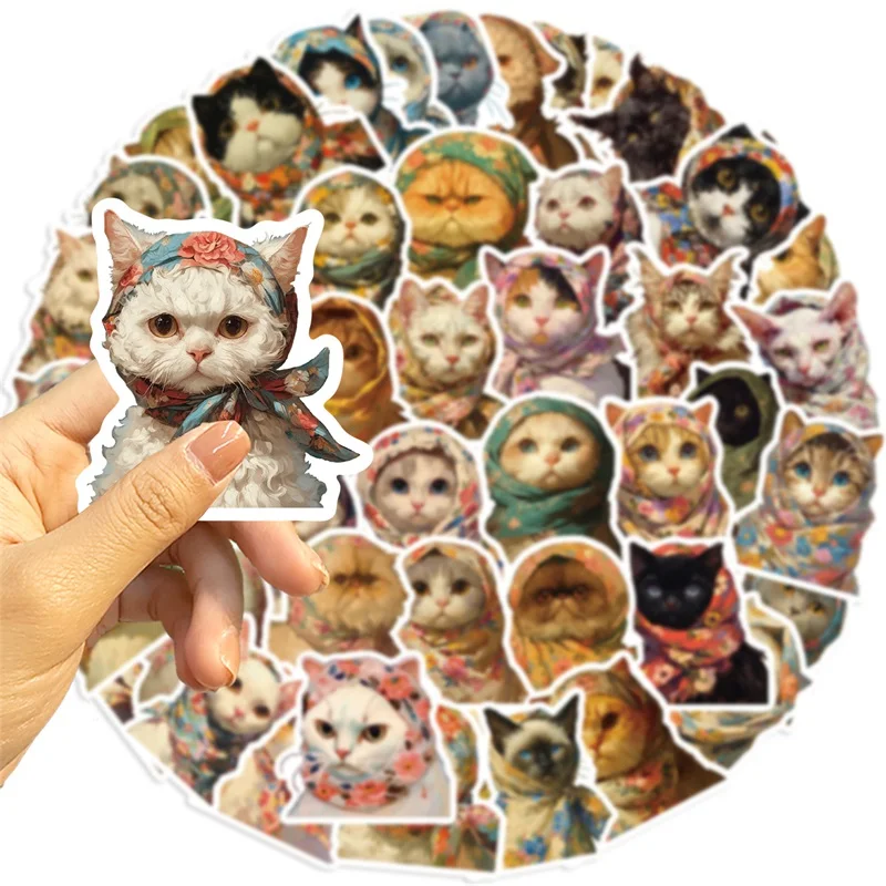 Gato vintage Headscarf PVC Adesivo para Crianças, Decoração Estética, Papelaria Scrapbooking, Mão Matemática Suprimentos, 10 Pcs, 30 Pcs, 50Pcs