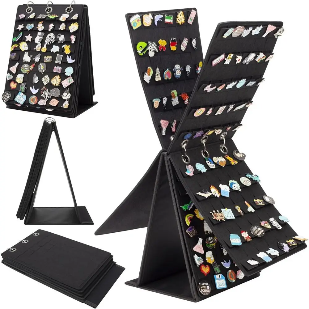 

Multilayer Felt Pin Display Stand Large Capacity Flip Top Badge Display Cases Foldable 5 Pages Shoe Charm Holder Home Accessory