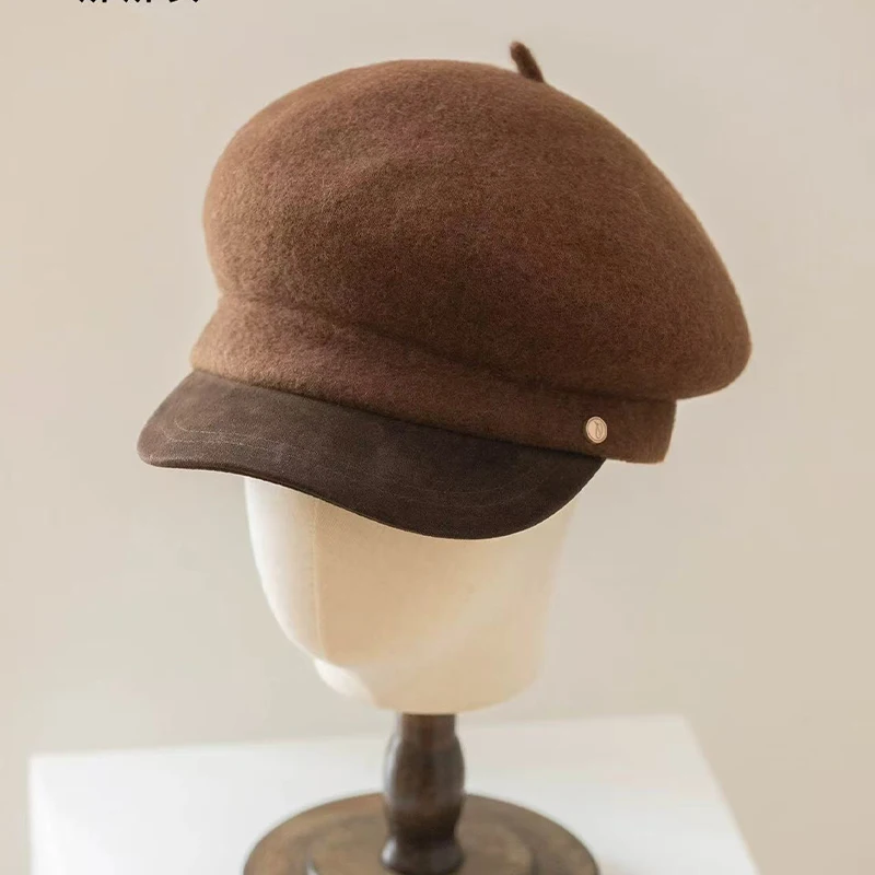 

Женская винтажная шерстяная кепка-берет в корейском стиле, восьмиугольная кепка в британском стиле, модная трендовая кепка-газетчица для художников, на День святого Валентина